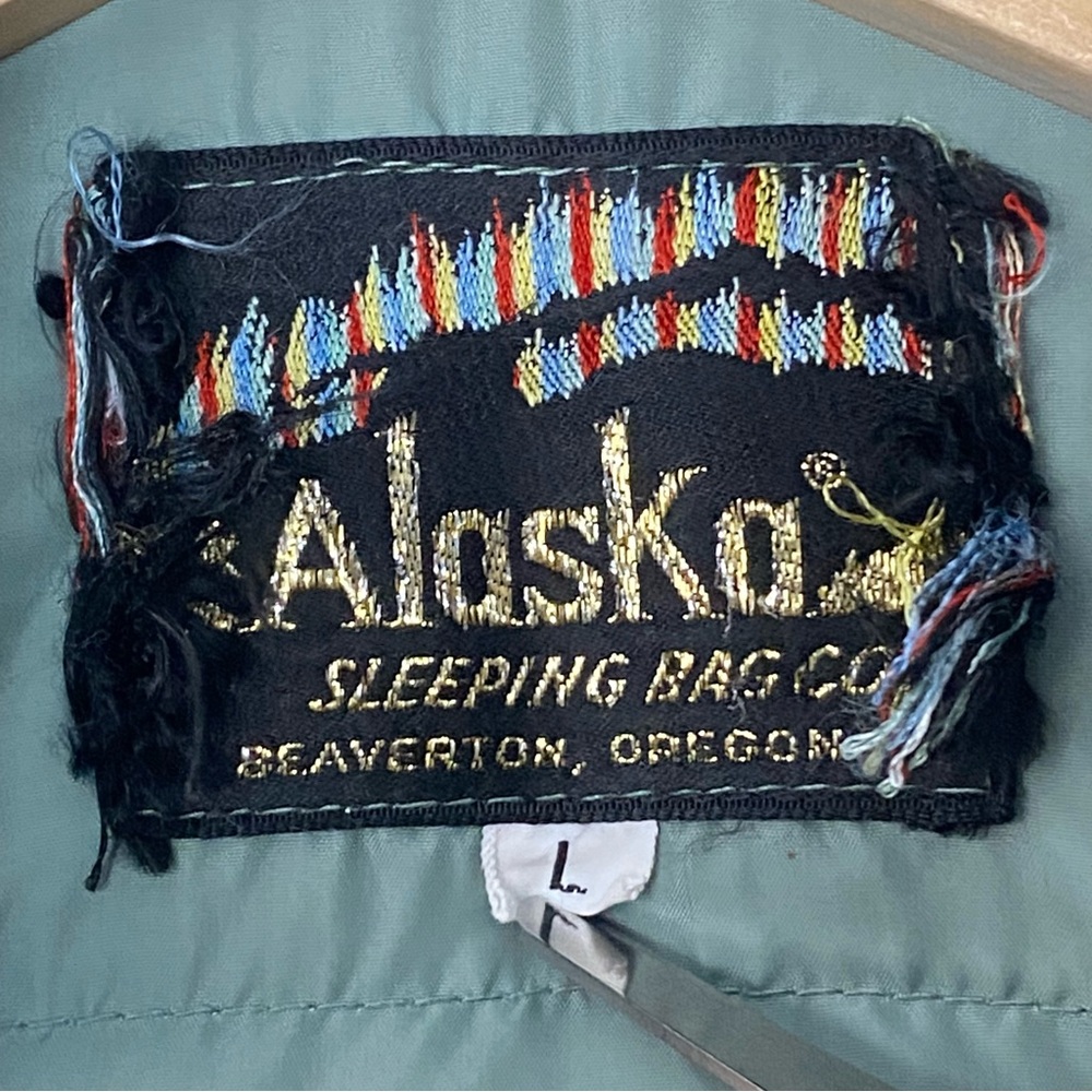 Vintage 60’s Alaska Sleeping Bag Co Sage Green Down Filled Jacket Talon Zipper L - Picture 8 of 9